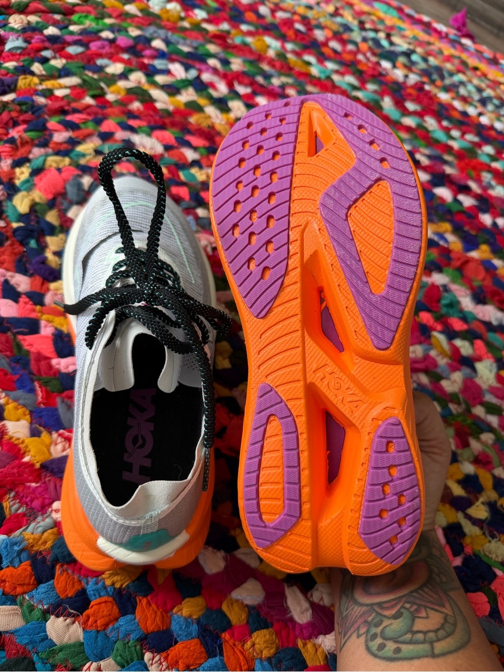 Hoka Mach x2
Women's Light Gray Running Shoes with Orange & Mint Accents - Picture 6 of 8